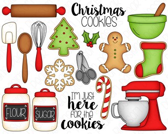Christmas Cookies Hand Drawn Digital Clipart - Set of 17 - Cookies, Gingerbread Man, Mixer, Whisk - Instant Download - Item #9179