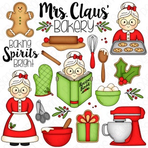Mrs. Claus' Bakery Christmas Clipart Set - Hand Drawn Digital Clipart - Christmas Baking - Item# 9289