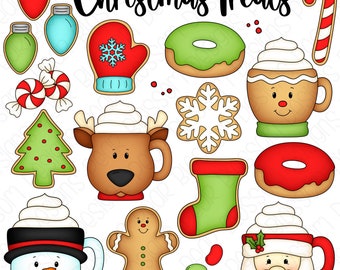 Christmas Treats Clipart Set - Hand Drawn Digital Clipart - Christmas Cookies, Donuts, Cocoa, Gingerbread, Candy - Item# 9279