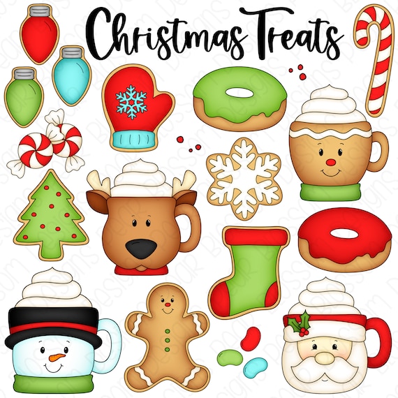 Christmas Treats Clipart Set - Hand Drawn Digital Clipart - Christmas Cookies, Donuts, Cocoa, Gingerbread, Candy - Item# 9279