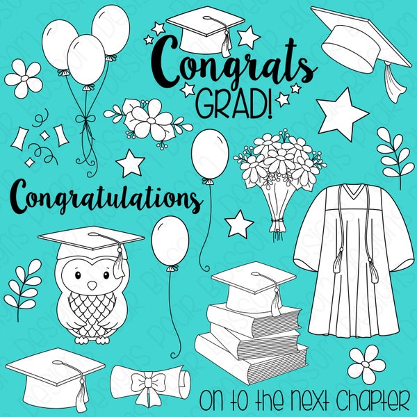 Graduation Digital Stamps, Digistamps, Clipart - Instant Download - 7126