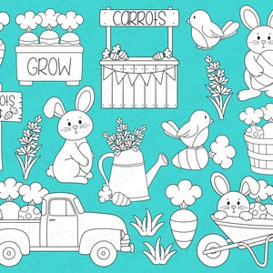 Spring Carrot Farm Digital Stamps, Digistamps, Clipart Instant Download 7118 image 2