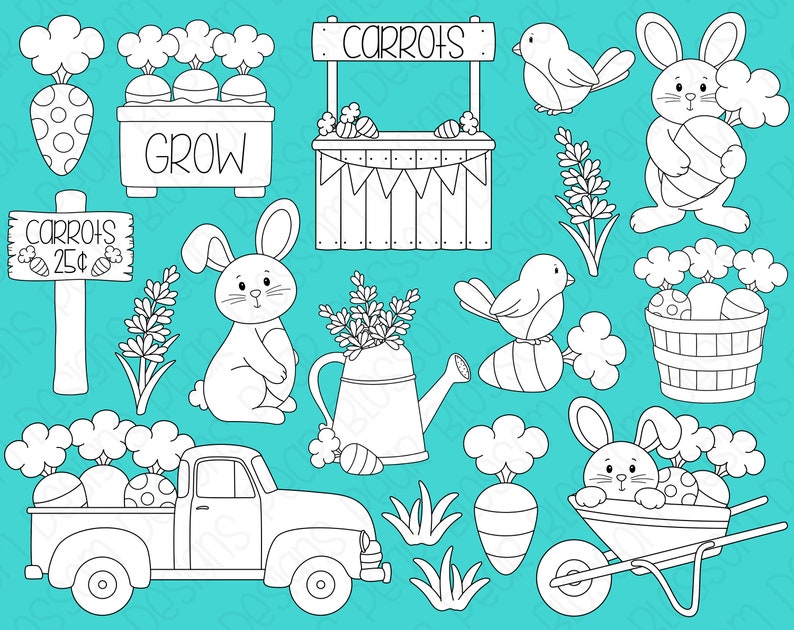 Spring Carrot Farm Digital Stamps, Digistamps, Clipart Instant Download 7118 image 2