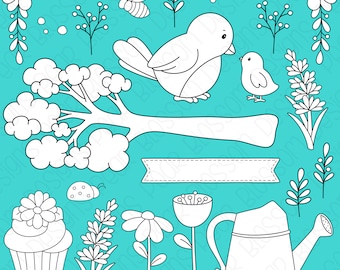 Flower Garden Digital Stamps, Digistamps, Clipart - Instant Download - 7150