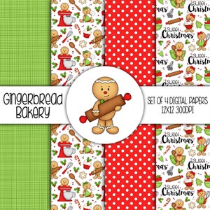 Gingerbread Bakery Christmas Hand Drawn Digital Paper Mini Pack - Set of 4 - Instant Download - 8309