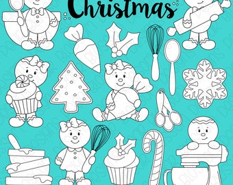 Gingerbread Bakery Christmas Digital Stamps, Digistamps, Clipart - Instant Download - 7083