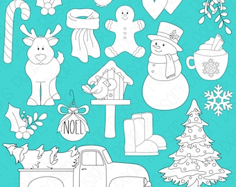 Farmhouse Christmas Digital Stamps, Digistamps, Clipart - Instant Download - 7111
