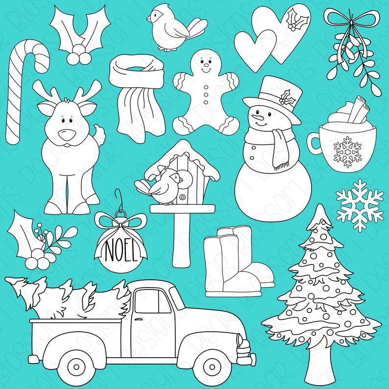 Farmhouse Christmas Digital Stamps, Digistamps, Clipart Instant Download 7111 image 1