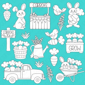 Spring Carrot Farm Digital Stamps, Digistamps, Clipart Instant Download 7118 image 1