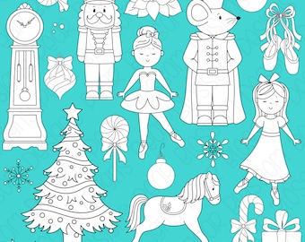 Nutcracker Ballet Christmas Hand Drawn Digital Stamps, Digistamps, Clipart - Instant Download - 7154