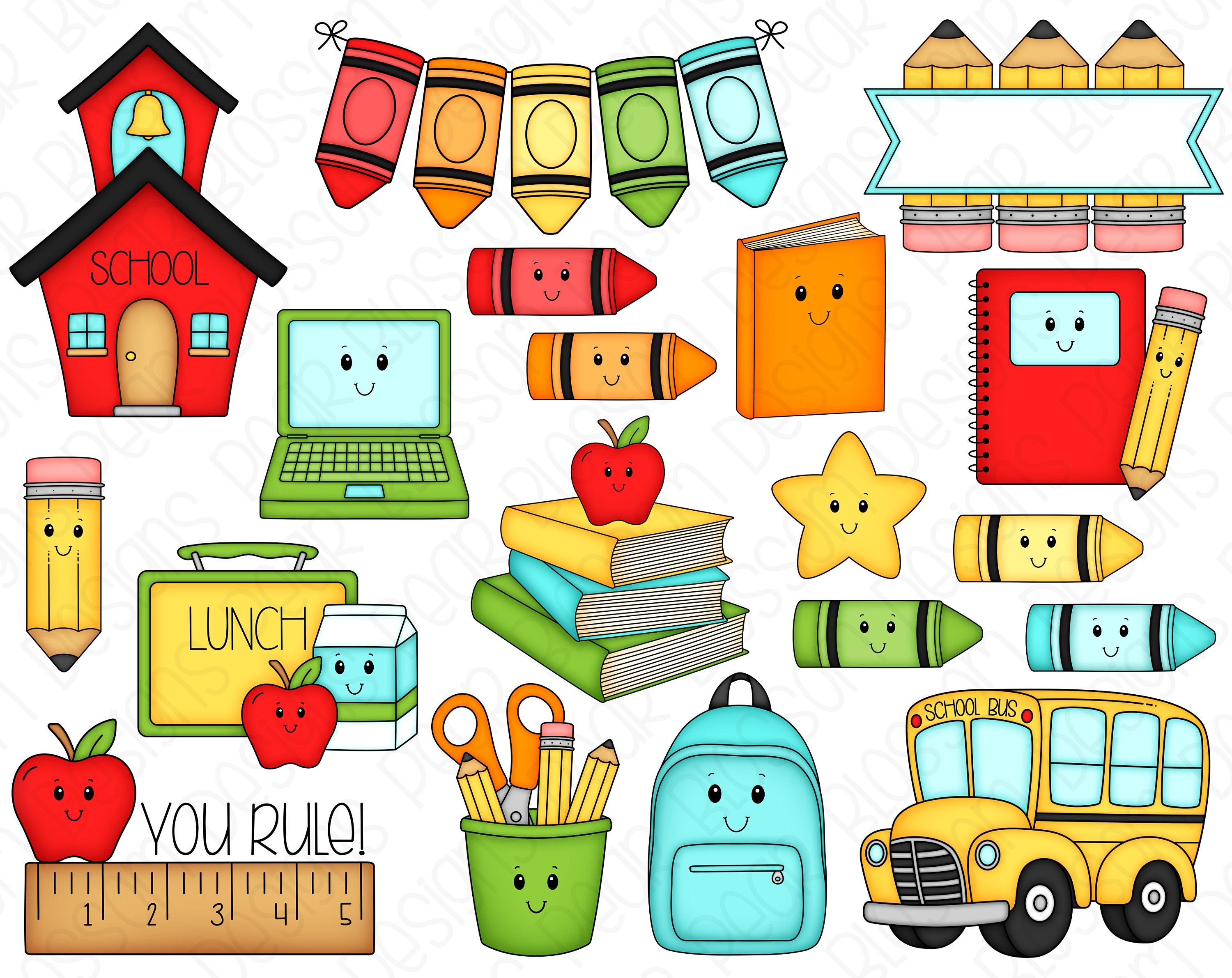 School Faces Clipart Set Hand Drawn Digital Clipart School - Etsy