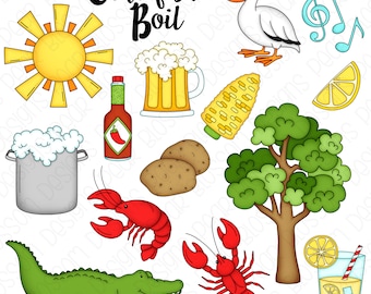 Crawfish Boil Digital Clipart - Set of 15 - Crawfish, Alligator, Pelican, Lemonade, Beer - Instant Download - Item#9206