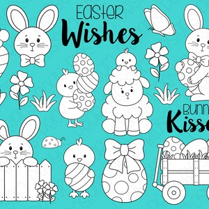 Easter Wishes Hand Drawn Digital Stamps, Digistamps, Clipart Instant Download 7149 image 2