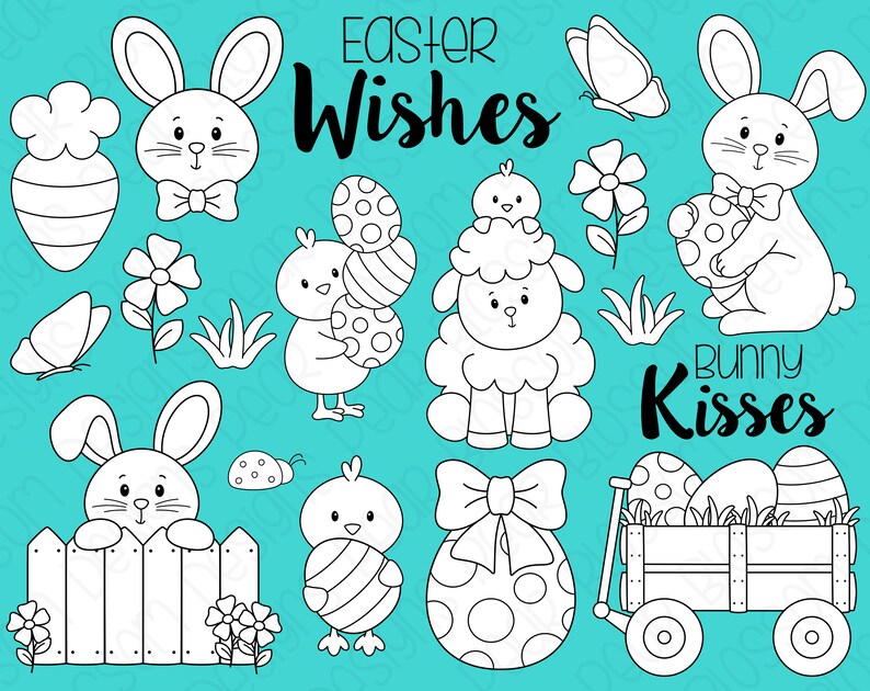 Easter Wishes Hand Drawn Digital Stamps, Digistamps, Clipart Instant Download 7149 image 2
