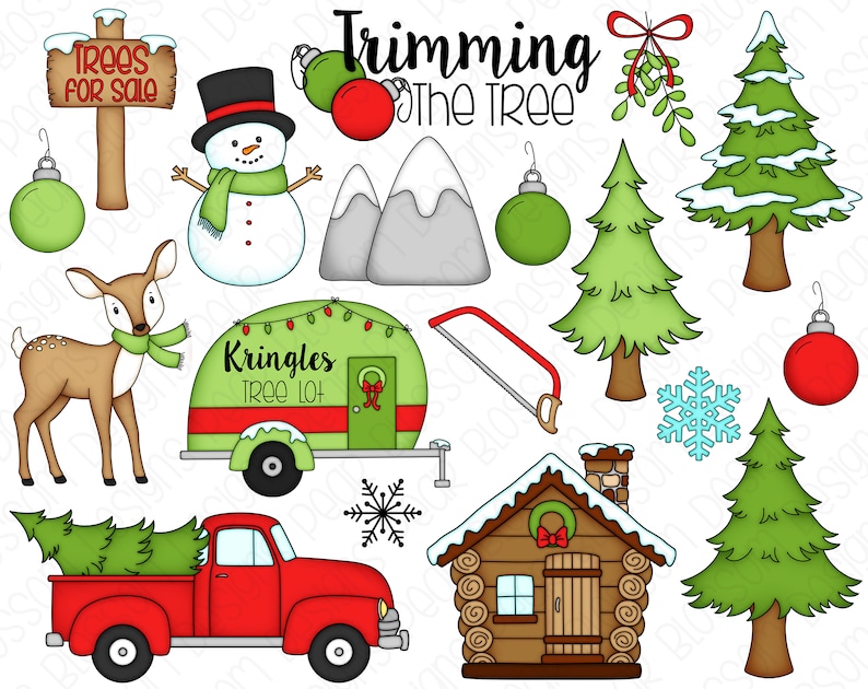 Christmas Tree Lot Hand Drawn Digital Clipart Set of 18 Etsy