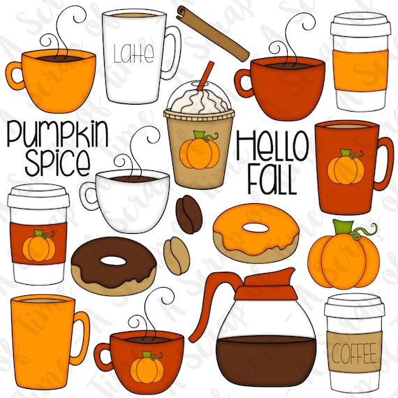 Pumpkin Spice Hand Drawn Digital Clipart Set Of 20 Coffee Etsy