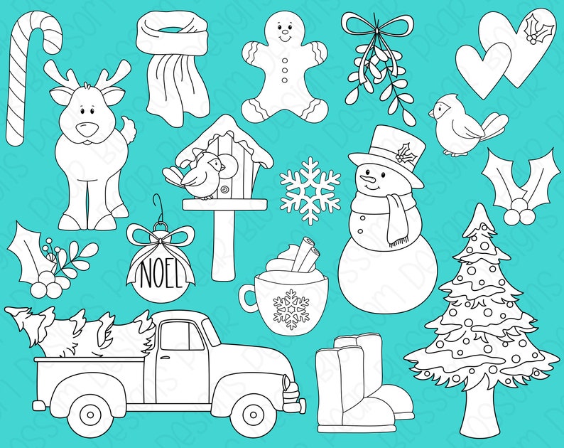 Farmhouse Christmas Digital Stamps, Digistamps, Clipart Instant Download 7111 image 2