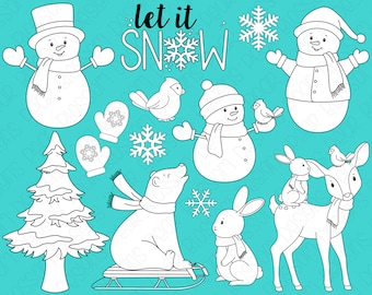 Winter Fun Digital Stamps, Digistamps, Clipart - Instant Download - 7052