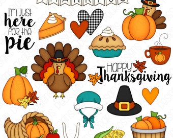 Thanksgiving Dinner Hand Drawn Digital Clipart - Set of 21 - Turkey Mashed Potatoes Pumpkin Pie Cornucopia - Instant Download - Item #9267
