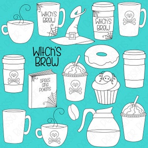 Witch&#39;s Brew Coffee -  Digital Stamps, Digistamps, Clipart - Instant Download - 7076