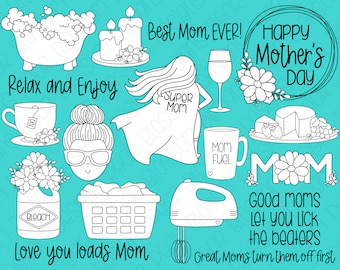 Mother's Day Digital Stamps, Digistamps, Clipart - Instant Download - 7122