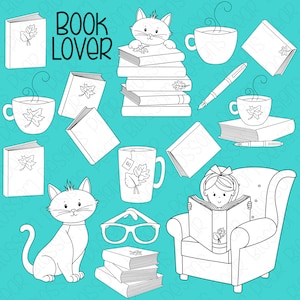 Amante de livros de outono - Selos digitais, carimbos digitais, clipart - download instantâneo - 7074