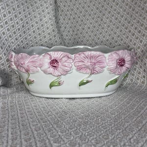 Vintage Ceramic White And Pink Flower Pot