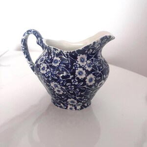 Burleigh Blue Calico Jug – Staffordshire England Floral Milk Cream Jug – Blue & White Pottery