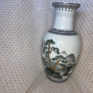 Vintage Hand Painted Chinese  Poem Ceramic Vase