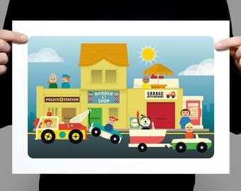Inspired by Fisher Price – Play Village A3 illustrated print
