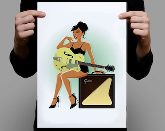 On Guitar… A pin-up A3 Artprint