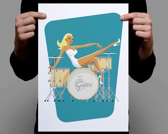 ON SALE! On Drums… A Pinup A3 Artprint