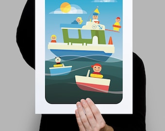 Inspired by Fisher Price Family Play Houseboat A3 Print