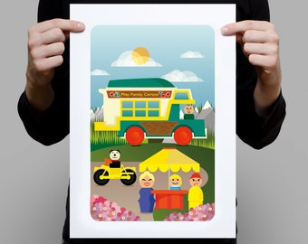 Inspired by Vintage Fisher Price – Family Play Camper Playset A3 Artprint