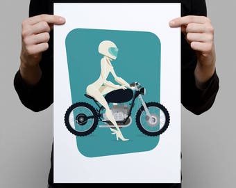 Girl on a Motorcyle A3 illustrated print