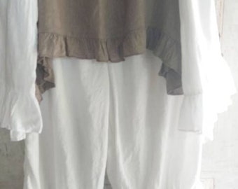 LAGENLOOK LINEN OVERSIZED HAREM BALLOON TIE DYED PANTS*CHARCOAL//GREEN* Size L-XL