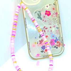 Phone charm beaded phone charm gift for her  phone charm preppy handmade pink phone charm phone chain gold gift for her pink Christmas gift