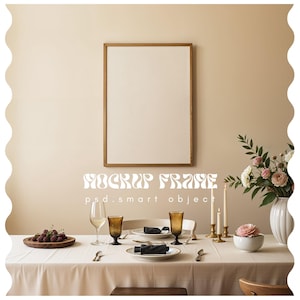 Kitchen Frame Mockup, A4 Realistic Minimalist Home, PSD Poster ISO A DIN, Counter Interior Template Thin Wood Frame Boho A3 A2, Gallery Wall