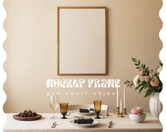 Kitchen Frame Mockup, A4 Realistic Minimalist Home, PSD Poster ISO A DIN, Counter Interior Template Thin Wood Frame Boho A3 A2, Gallery Wall