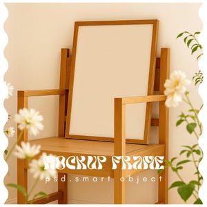 DIN A Vertical Frame Mockup, Frame Leaning on Wall Template for Photoshop, Thin Wood Frame PSD for Prints and Artwork, Scandinavian Mockup