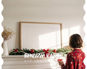 Frame Mockup Christmas, Horiztontal Mockup Frame, Mockup Frame for Christmas, Photoshop Mockup, Black Frame Mockup