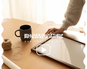 Video Frame Mockup, Vertical Frame Video Mockup, Thin Wood Frame, PSD Photoshop Animated Mockup