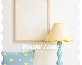 Mockup Frame for Kidsroom, Wood Frame in Bedroom Scene PSD, Photoshop Frame Mockup