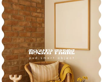 Vertical PSD Frame Mockup Din A in Home Interior, Wood Frame psd for Digital Wall Art, Digital Print and Poster Mockup