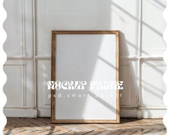 Vertical Frame Mockup DIN A ratio, Frame Wall Art Mockup PSD, Interior Wooden Frame Mockup, Poster Shop Mockup