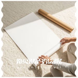 Poster Mockup With Person, Rolled Up Unrolling Rolling, DIN A Vertical Frame Mockup, Frame Leaning on Wall Template for Photoshop