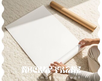 Poster Mockup With Person, Rolled Up Unrolling Rolling, DIN A Vertical Frame Mockup, Frame Leaning on Wall Template for Photoshop