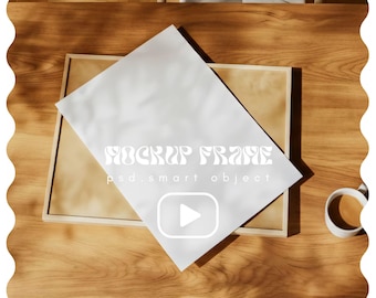 Video Frame Mockup, Vertical Frame Video Mockup, DIN A Ratio, Thin Wood Frame, PSD Photoshop Animated Mockup