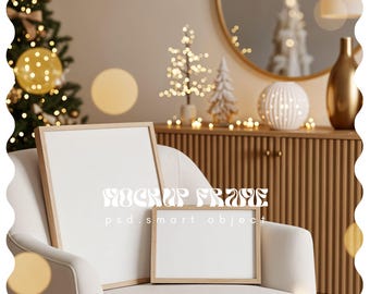 Frame Mockup Christmas, Set of 2 frame mockup, Photoshop Mockup, Thin Wood Frame Mockup
