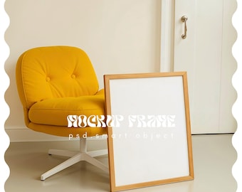 DIN A Vertical Frame Mockup, Frame Leaning on Wall Template for Photoshop, Thin Wood Frame PSD for Prints and Artwork, Scandinavian Mockup